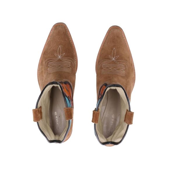 Etro Cowboy Boots in Multicolor Leather and Brown Suede - Picture 5 of 7
